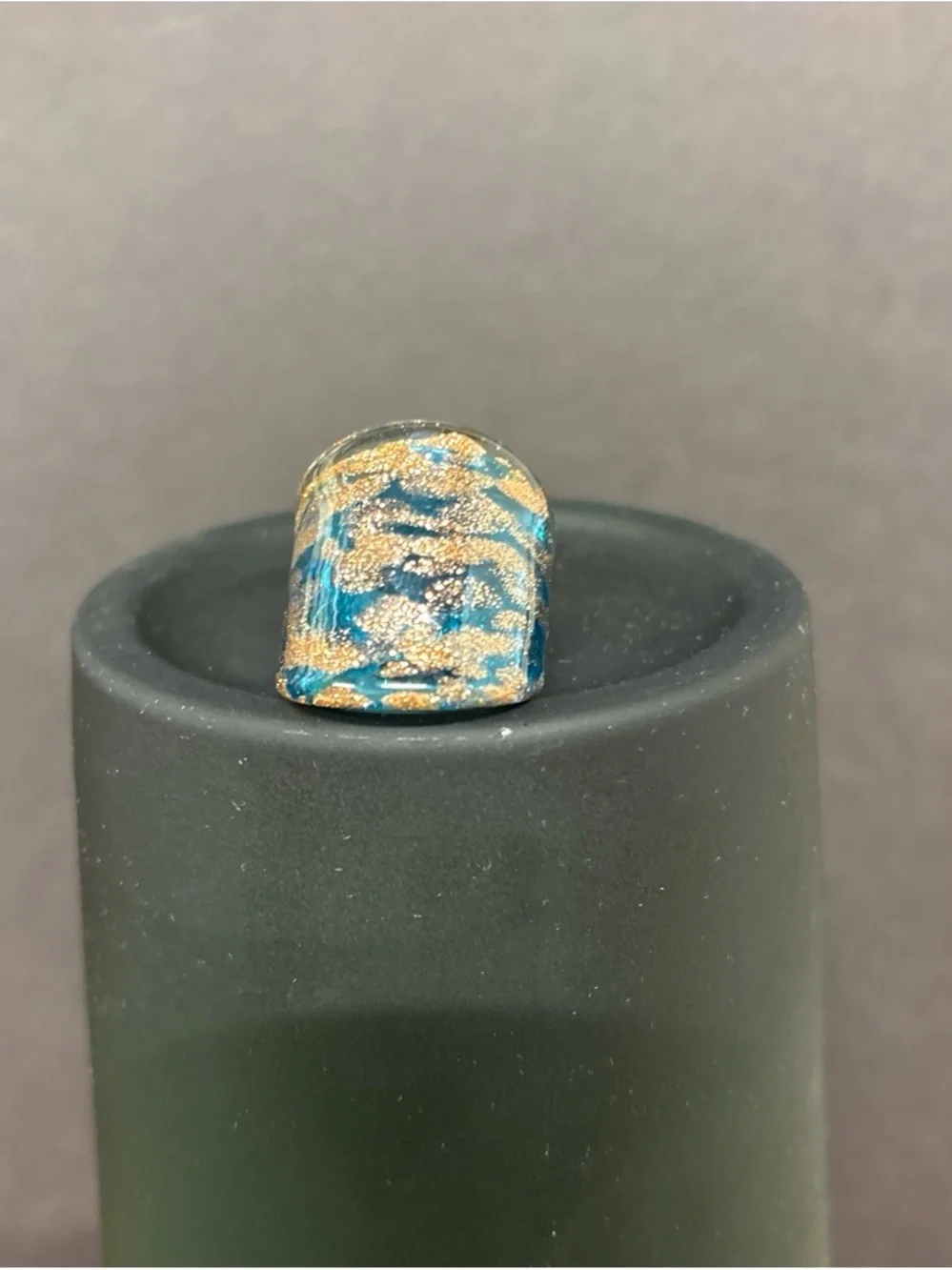 Handcrafted Blue and Gold Statement Glass Ring - Women Jewelry